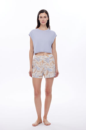 Kadın Viscose Kısa Kollu Şortlu Pijama Takımı