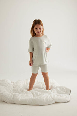 Kız Çocuk Viscose Kısa Kollu Taytlı Pijama Takımı