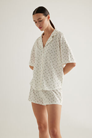 Kadın Pamuklu Kısa Kollu Gömlek Pijama Üstü