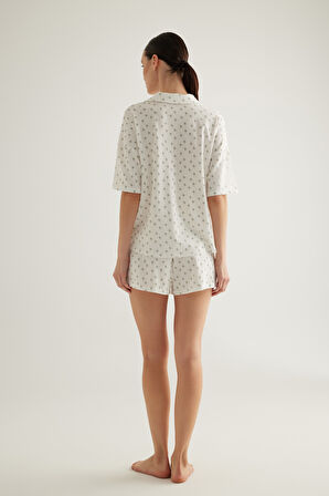 Kadın Pamuklu Kısa Kollu Gömlek Pijama Üstü