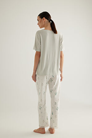 Kadın Kısa Kollu Uzun Pijama Takımı