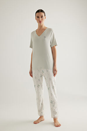 Kadın Kısa Kollu Uzun Pijama Takımı