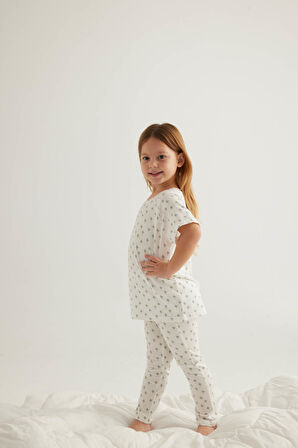 Kız Çocuk Pamuklu Reglan Kısa Kollu Uzun Pijama Takımı