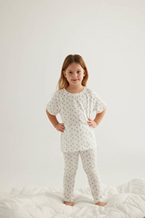 Kız Çocuk Pamuklu Reglan Kısa Kollu Uzun Pijama Takımı