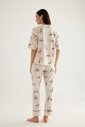 Kadın Pamuklu Kısa Kollu Gömlek Pijama Üstü