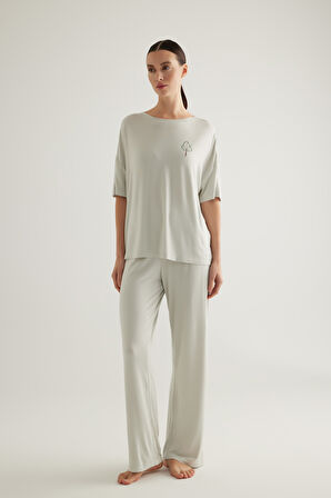 Kadın Viscose Kısa Kollu Uzun Pijama Takımı