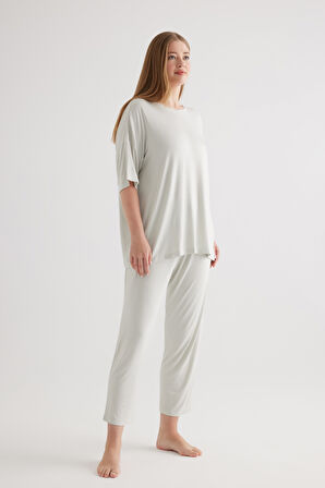 Kadın Plus Size Viscose Kısa Kollu Uzun Pijama Takımı