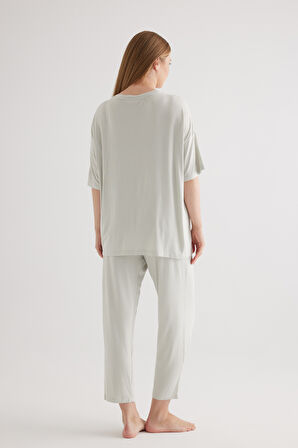 Kadın Plus Size Viscose Kısa Kollu Uzun Pijama Takımı