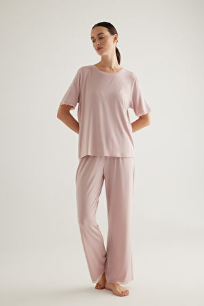 Kadın Viscose Kısa Kollu Uzun Pijama Takımı