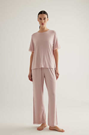Kadın Viscose Kısa Kollu Uzun Pijama Takımı