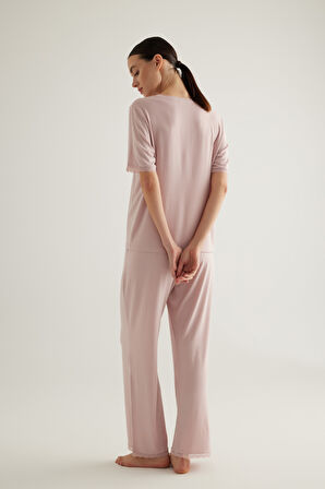 Kadın Viscose Kısa Kollu Uzun Pijama Takımı