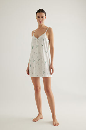 Kadın Pamuklu Düğmeli İp Askılı Gecelik