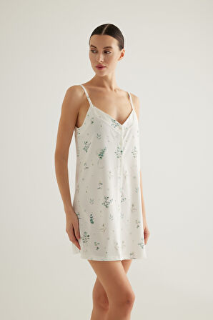 Kadın Pamuklu Düğmeli İp Askılı Gecelik