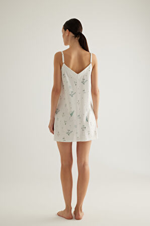 Kadın Pamuklu Düğmeli İp Askılı Gecelik