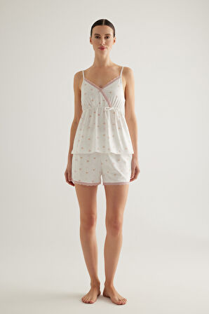 Kadın Pamuklu Dantel Detaylı Atlet Şortlu Pijama Takımı