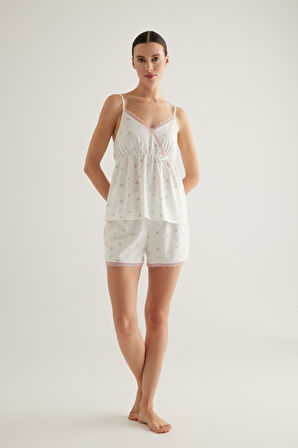 Kadın Pamuklu Dantel Detaylı Atlet Şortlu Pijama Takımı