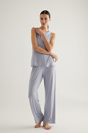 Kadın Viscose Dantel Detaylı Atlet Uzun Pijama Takımı