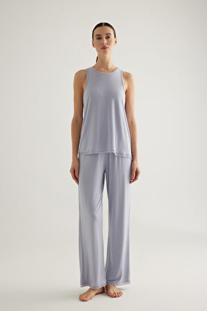 Kadın Viscose Dantel Detaylı Atlet Uzun Pijama Takımı