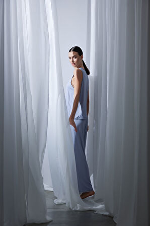 Kadın Viscose Dantel Detaylı Atlet Uzun Pijama Takımı