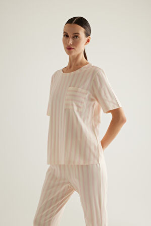 Kadın Pamuklu Kısa Kollu Pijama Üstü