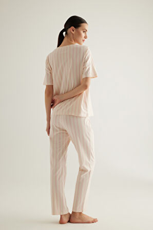 Kadın Pamuklu Kısa Kollu Pijama Üstü