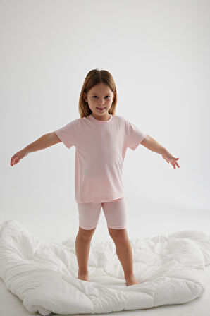 Kız Çocuk Modal Kaşkorse Kısa Kollu Taytlı Takım