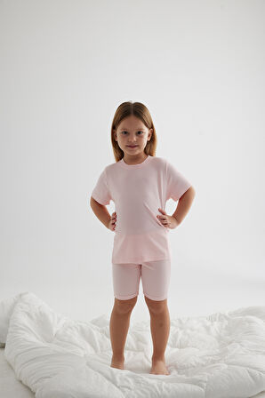 Kız Çocuk Modal Kaşkorse Kısa Kollu Taytlı Takım