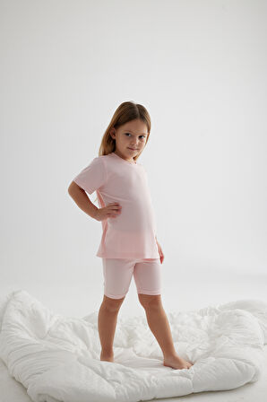 Kız Çocuk Modal Kaşkorse Kısa Kollu Taytlı Takım