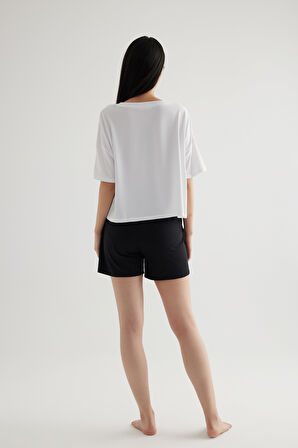 Kadın Modal V Yaka Kısa Kollu Pijama Üst