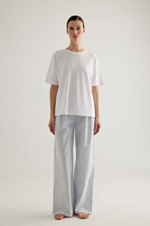Kadın Çizgili Dokuma Uzun Pijama Altı