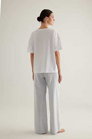 Kadın Çizgili Dokuma Uzun Pijama Altı