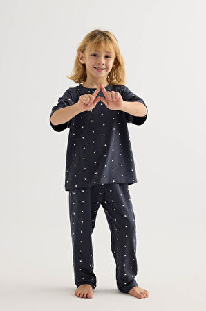 Erkek Çocuk Pamuklu Kısa Kollu Uzun Pijama Takımı