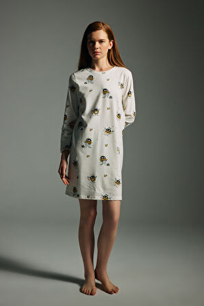 Kadın Pamuklu Uzun Kollu Gecelik