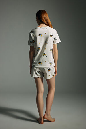 Kadın Pamuklu Kısa Kollu Şortlu Pijama Takımı