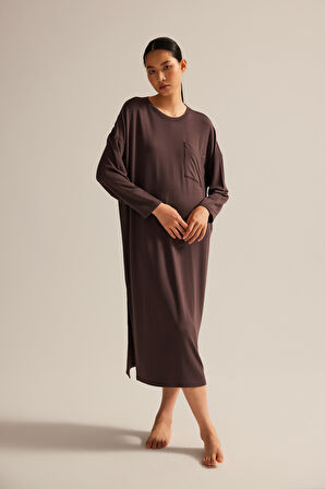 Kadın Modal İki İplik Yırtmaç Detaylı Elbise