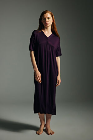 Kadın Viskon Kısa Kollu V Yaka Gecelik