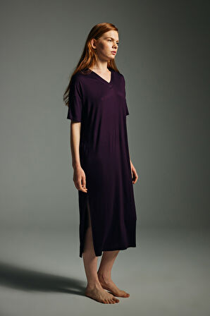 Kadın Viskon Kısa Kollu V Yaka Gecelik
