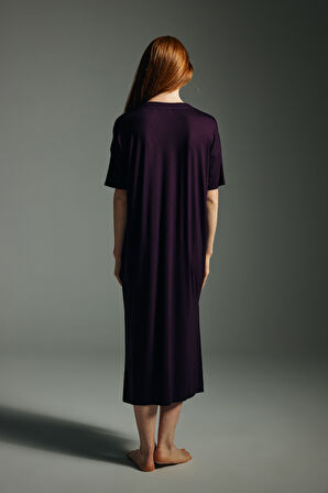Kadın Viskon Kısa Kollu V Yaka Gecelik