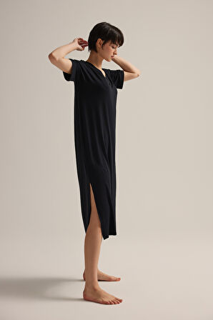 Kadın Viskon Kısa Kollu V Yaka Gecelik