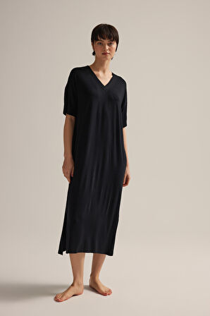 Kadın Viskon Kısa Kollu V Yaka Gecelik