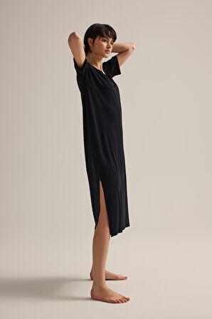 Kadın Viskon Kısa Kollu V Yaka Gecelik