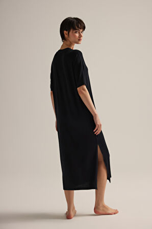 Kadın Viskon Kısa Kollu V Yaka Gecelik