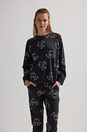 Kadın Pamuklu Reglan Kollu Uzun Pijama Takımı