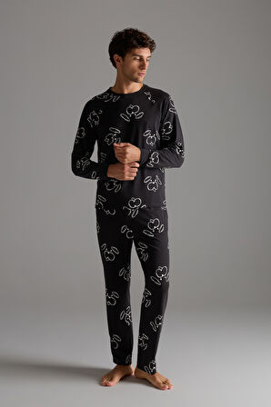Erkek Pamuklu Reglan Kollu Uzun Pijama Takımı