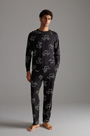 Erkek Pamuklu Reglan Kollu Uzun Pijama Takımı