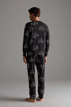 Erkek Pamuklu Reglan Kollu Uzun Pijama Takımı