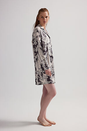 Kadın Viskon Uzun Kollu Gömlek Gecelik