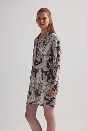 Kadın Viskon Uzun Kollu Gömlek Gecelik