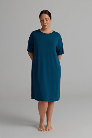 Kadın Plus Size Modal İki İplik Kısa Kollu Elbise