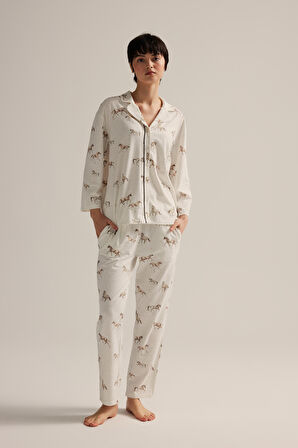 Kadın Pamuklu Uzun Kollu Gömlek Pijama Takımı